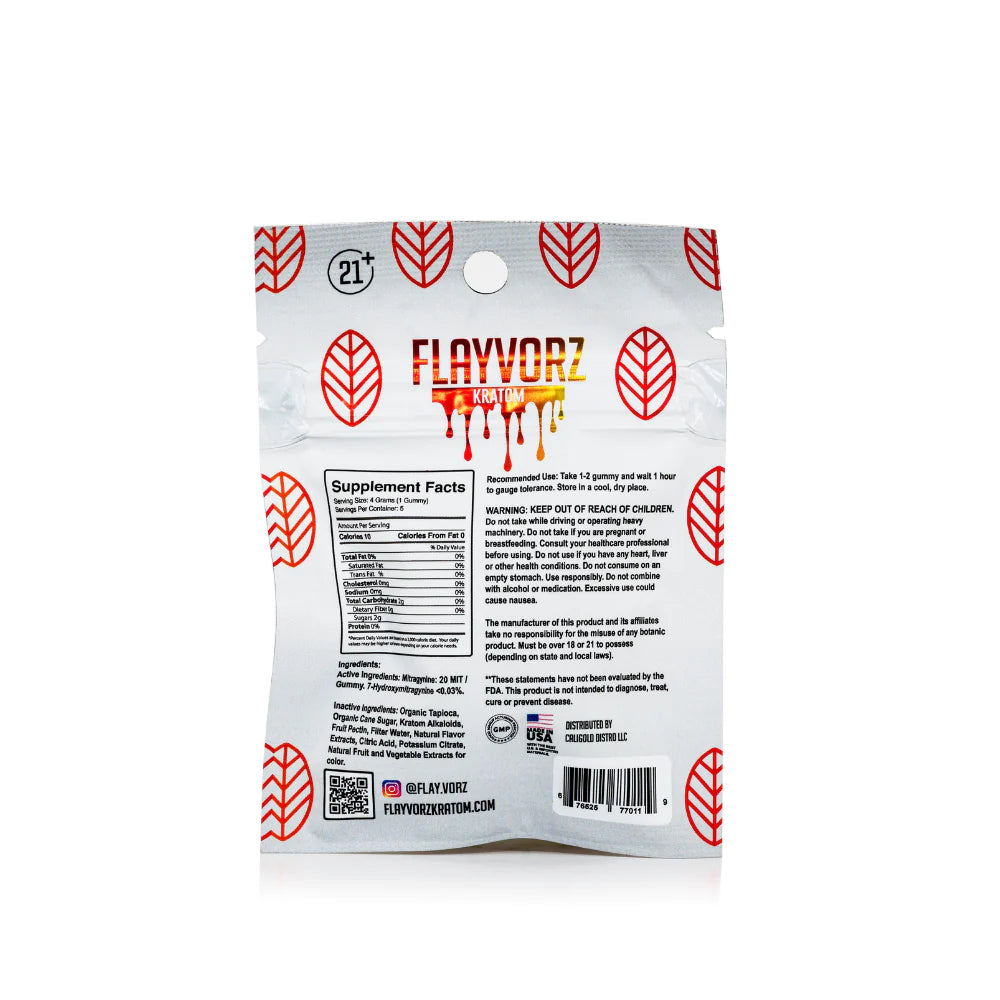 Flayvorz Strawberry Bali Kratom Gummies Back Side